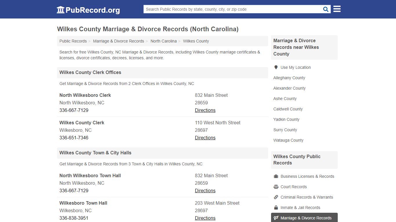 Wilkes County Marriage & Divorce Records (North Carolina)