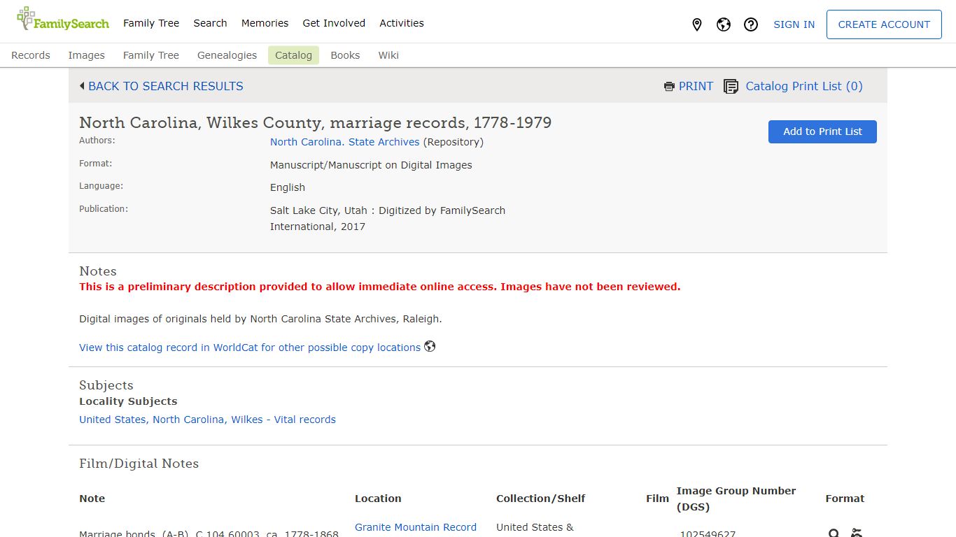 North Carolina, Wilkes County, marriage records, 1778-1979 - FamilySearch