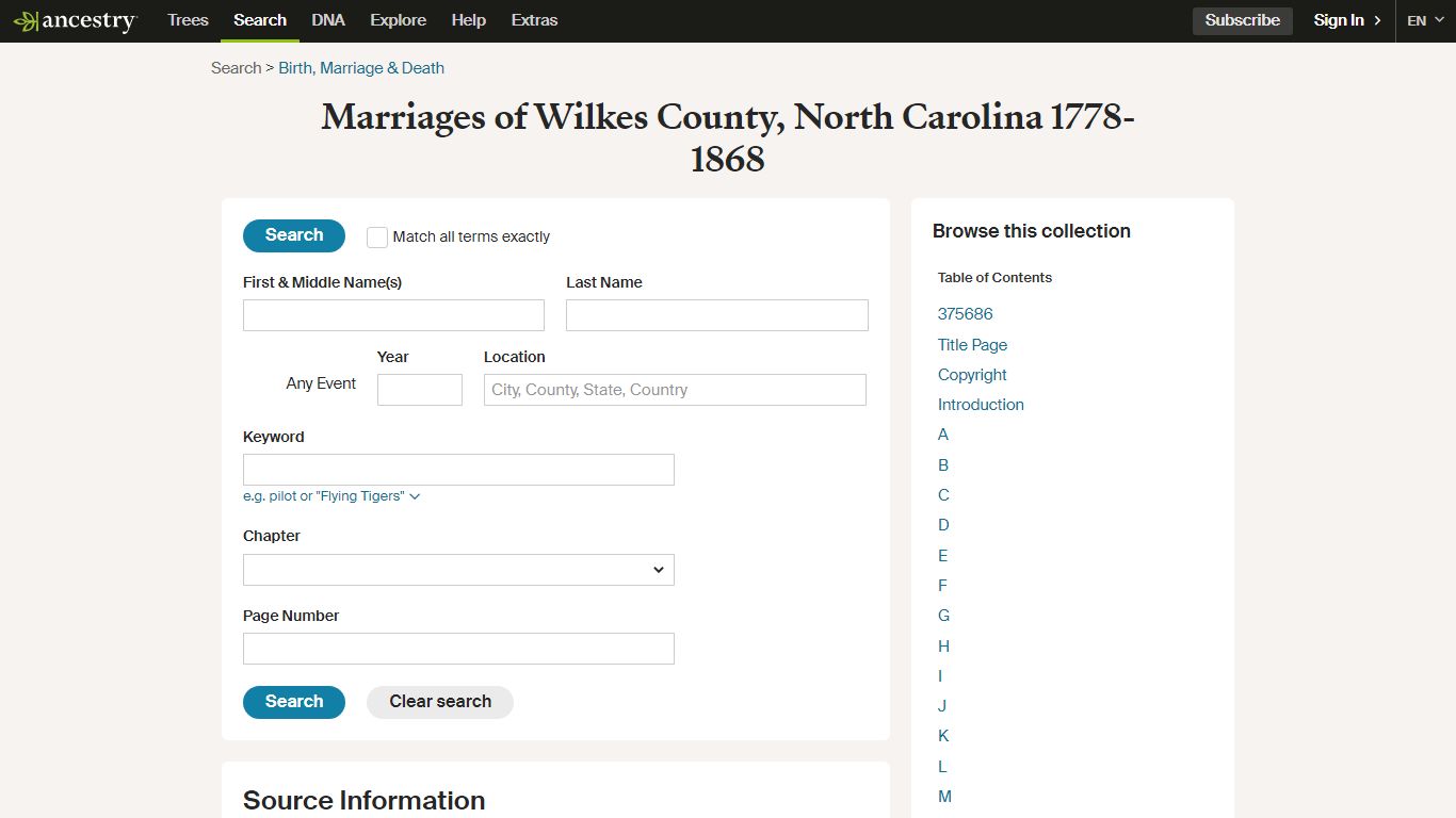 Marriages of Wilkes County, North Carolina 1778-1868